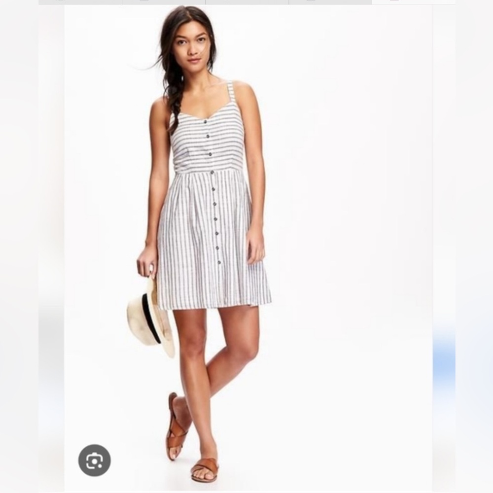 Old Navy Women’s  White Striped Adjustable Straps Coastal Fit & Flare Dress XXL